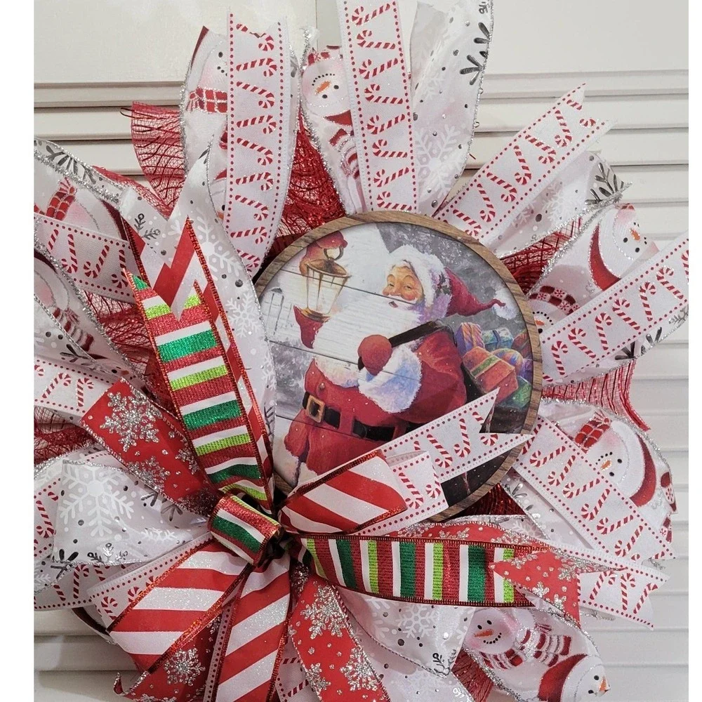 Santa Wreath Christmas Decor handmade Front Door hanger wall decor Gift for Mom